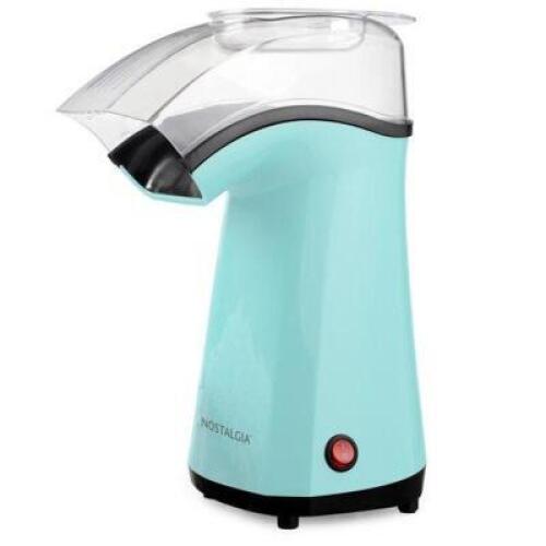 DESCRIPTION: (1) AIR-POP POPCORN MAKER BRAND/MODEL: NOSTALGIA/APH200AQ INFORMATION: TEAL/CAPACITY: 16 CUP PER BATCH RETAIL$: 29.99 SIZE: 9.33"L X 5.94