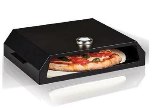 DESCRIPTION: (1) LAGASSE PIZZA OVEN GRILL BRAND/MODEL: EMERIL/EPG INFORMATION: HEATING UP TO 700F/BLACK/DOUBLE-WALL RETAIL$: 119.99 SIZE: 7"H X 17"W X