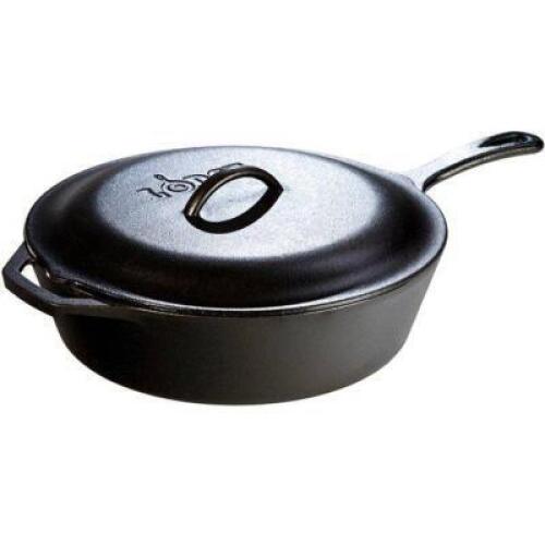 DESCRIPTION: (1) CAST IRON DEEP SKILLET BRAND/MODEL: LODGE/L10CF3 INFORMATION: BLACK/OVEN-SAFE/COVER RETAIL$: 63.99 SIZE: 12" X 12" X 3.5"H [5QT] QTY: