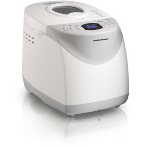 DESCRIPTION: (1) DIGITAL BREAD MAKER BRAND/MODEL: HAMILTON BEACH/29881 INFORMATION: WHITE/12-PREPROGRAMMED CYCLES RETAIL$: 124.99 SIZE: 11.02"L X 15.2