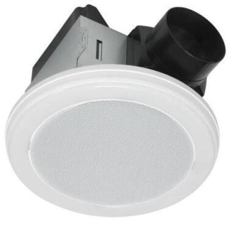 DESCRIPTION: (1) CEILING BATHROOM EXHAUST FAN BRAND/MODEL: HOMEWERKS/7130-18-BT INFORMATION: WHITE/BLUETOOTH SPEAKER/80 CFM RETAIL$: 93.00 SIZE: 11"W