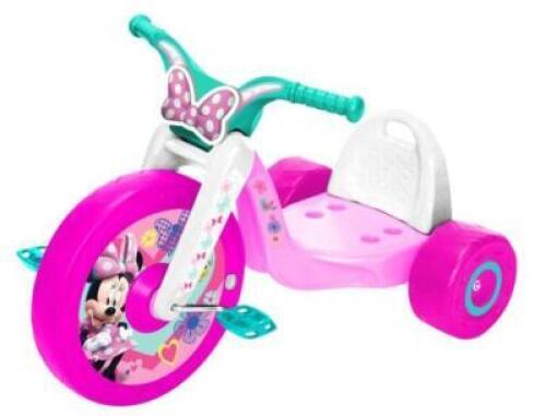 DESCRIPTION: (1) WHEEL RIDE-ON TRICYCLE BRAND/MODEL: MINNIE MOUSE/60348 INFORMATION: PINK/LIGHT ON WHEELS RETAIL$: 76.84 SIZE: 20.25"L X 17"W X 11.22"