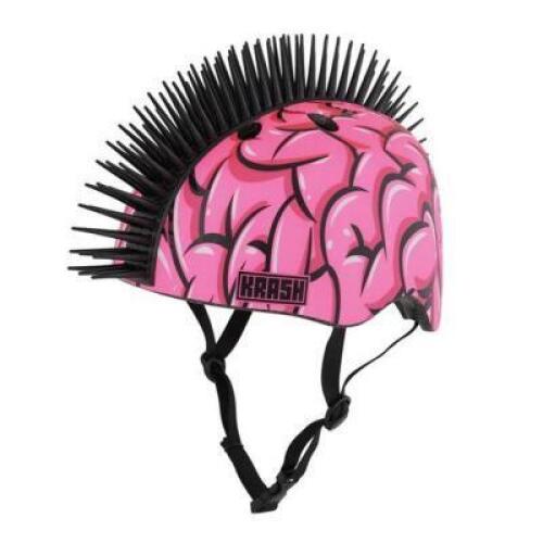 DESCRIPTION: (1) BRAINIAK BIKE HELMET BRAND/MODEL: KRASH!/7136671 INFORMATION: 3D RUBBER MOHAWK/PINK RETAIL$: 24.28 SIZE: 54CM-58CM QTY: 1