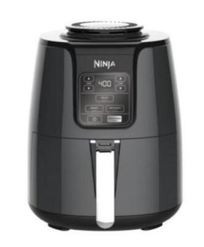 DESCRIPTION: (1) AIR FRYER BRAND/MODEL: NINJA/AF100WM INFORMATION: BLACK/4-CUSTOMIZABLE PROGRAMS/2-FAN SPEEDS RETAIL$: 89.00 SIZE: 13.6"L X 11"W X 13.