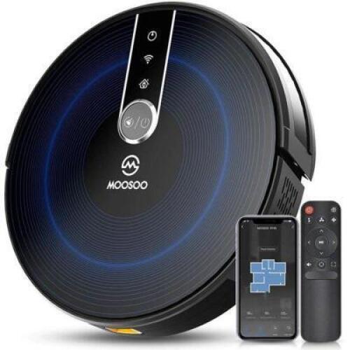 DESCRIPTION: (1) ROBOT VACUUM BRAND/MODEL: MOOSOO/RT40 INFORMATION: BLACK/WIFI CONNECTED/QUIET RETAIL$: 229.00 SIZE: 12.6"L X 12.6"W X 3"H QTY: 1