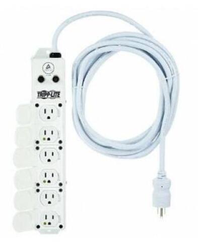 DESCRIPTION: (1) OUTLET STRIP BRAND/MODEL: TRIPP-LITE/PS-615-HG-OEM INFORMATION: WHITE/6-OUTLETS/2-CIRCUIT BREAKERS RETAIL$: 126.74 SIZE: 15'CORD LENG