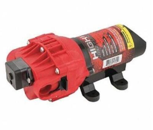 DESCRIPTION: (1) DIAPHRAGM PUMP BRAND/MODEL: HIGH-FLO/5151087 INFORMATION: MAX FLOW: 2.4 GPM/MAX PRESSURE: 60 PSI RETAIL$: 106.90 SIZE: 10"L X 4"W X 4