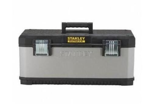 DESCRIPTION: (1) TOOL BOX BRAND/MODEL: STANLEY/026180R INFORMATION: PLASTIC/BLACK & GRAY/TRAY RETAIL$: 37.83 SIZE: 11-1/2"W X 12"D X 11-1/8"H QTY: 1
