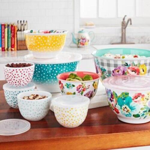 DESCRIPTION: (1) MELAMINE BOWL SET BRAND/MODEL: THE PIONEER WOMAN/4030791 INFORMATION: SWEET ROMANCE/18-PIECES RETAIL$: 52.99 QTY: 1