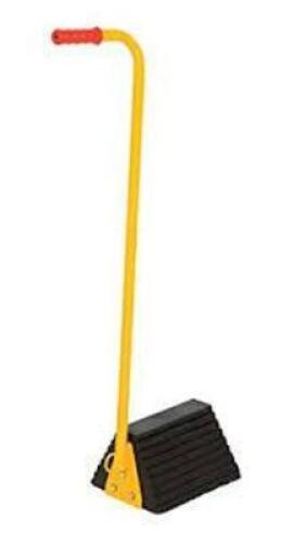 DESCRIPTION: (1) RUBBER WHEEL CHOCK WITH HANDLE BRAND/MODEL: VESTIL RETAIL$: 100 SIZE: 8X6X9 QTY: 1
