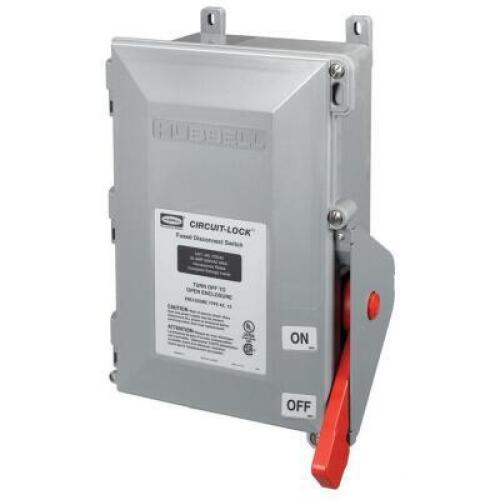 DESCRIPTION: (1) 3 POLE 3 PHASE NON METALLIC FUSED DISCONNECT SWITCH BRAND/MODEL: HUBBELL WIRING #88037 INFORMATION: IMAGES ARE FOR ILLUSTRATION PURPO