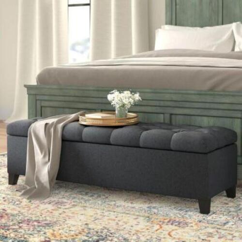 DARK GRAY AMALFI UPHOLSTERED FLIP TOP STORAGE BENCH