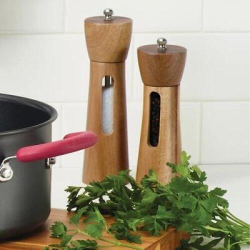 2 PIECE ACACIA SALT AND PEPPER GRINDER SET