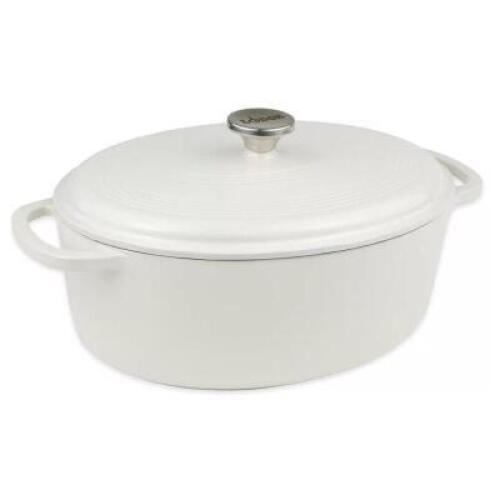 7 QT CAST IRON DUTCH OVEN, ENAMEL, OYSTER WHITE