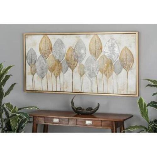 27" H X 55" W X 2" D NATURAL VEINED LEAVES - PICTURE FRAME PRINT ON CANVAS