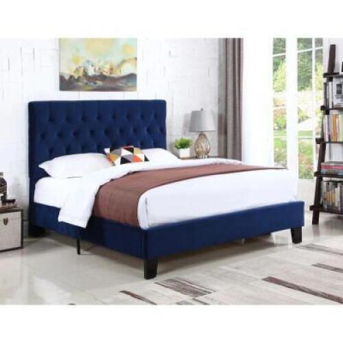 NAVY KAYDEN TUFTED UPHOLSTERED LOW PROFILE STANDARD BED