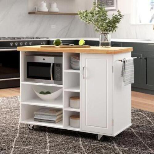 DROLET 48'' WIDE KITCHEN CART WITH SOLID WOOD TOP