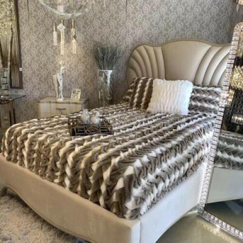 SILVER/MOCHA DAGOSTINO MICROFIBER REVERSIBLE COVERLET / BEDSPREAD