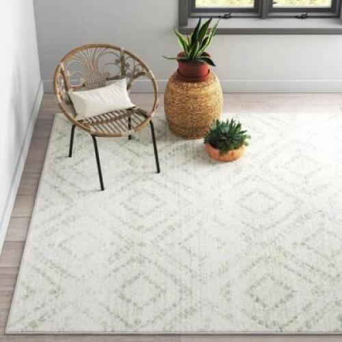 THERESE GEOMETRIC IVORY/GREEN AREA RUG
