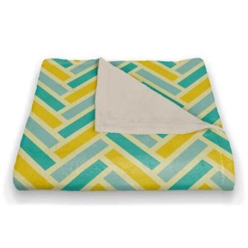 YELLOW BLUE HERRINGBONE THROW BLANKET