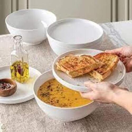 DESCRIPTION: (1) SET OF (6) BOWL AND LID/PLATE SET BRAND/MODEL: OVERANDBACK DINING INFORMATION: WHITE RETAIL$: $50.00 EA QTY: 1