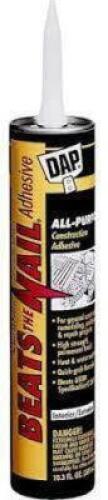 DESCRIPTION: (6) ALL PURPOSE CONSTRUCTION ADHESIVE BRAND/MODEL: DAP BEATS THE NAIL INFORMATION: GRAY RETAIL$: $6.00 EA SIZE: 10.3 OZ QTY: 6