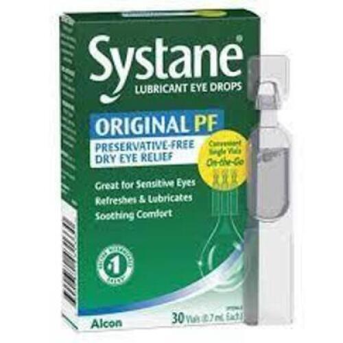 DESCRIPTION: (24) BOXES OF (30) VIALS DRY EYE RELIEF EYE DROPS BRAND/MODEL: SYSTANE #13Y66P RETAIL$: $12.84 EA SIZE: 0.7 PER VIAL QTY: 24
