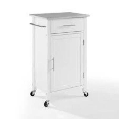 DESCRIPTION: (1) COMPACT KITCHEN ISLAND/CART BRAND/MODEL: SAVANNAH #CF3028SS-WH INFORMATION: WHITE WITH STAINLESS TOP RETAIL$: 184.33 QTY: 1