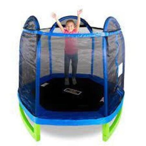DESCRIPTION: (1) MY FIRST TRAMPOLINE WITH FLASHLIGHT ZONE BRAND/MODEL: BOUNCE PRO RETAIL$: 100.00 SIZE: 7 FT QTY: 1