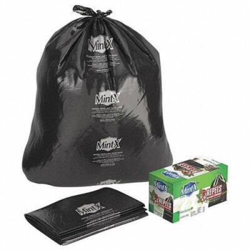 DESCRIPTION: (1) BOX OF RODENT REPELLENT RECYCLED TRASH BAGS BRAND/MODEL: MINT-X #14X379 INFORMATION: BLACK RETAIL$: 40.57 SIZE: 56 GALL QTY: 1