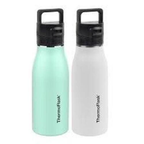 DESCRIPTION: (1) SET OF (2) THERMOS BRAND/MODEL: THERMOFLASK INFORMATION: STAINLESS BLUE AND WHITE RETAIL$: 27 SIZE: 40 OZ QTY: 1