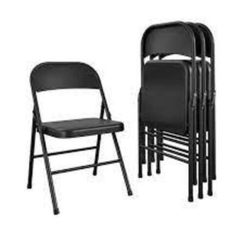 DESCRIPTION: (4) STEEL FOLDING CHAIR BRAND/MODEL: COSTCO INFORMATION: BLACK RETAIL$: $50.00 TOTAL QTY: 4