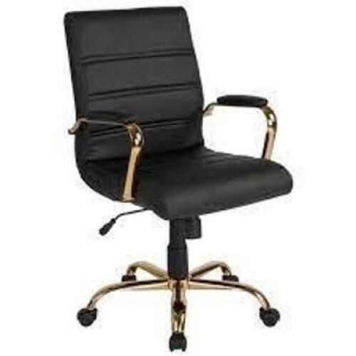 DESCRIPTION: (1) EXECUTIVE SWIVEL OFFICE CHAIR WITH GOLD FRAME BRAND/MODEL: FLASH FURNITURE #GO-2286M-BK-GLD-GG RETAIL$: $232.99 EA QTY: 1