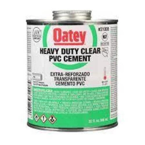 DESCRIPTION: (2) HEAVY DUTY CLEAR PVC CEMENT BRAND/MODEL: OATEY INFORMATION: CLEAR RETAIL$: $31.34 EA SIZE: 32 OZ QTY: 2