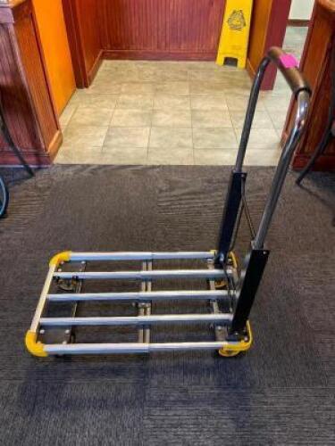 DESCRIPTION: WORK ZONE ALUMINUM EXTENDABLE TROLLEY CART BRAND / MODEL: WORK ZONE ARW-150 LOCATION: SEATING QTY: 1