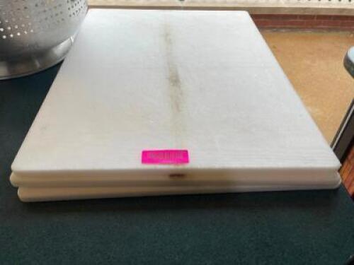 DESCRIPTION: (3) 24" X 18" WHITE CUTTING BOARDS SIZE 24" X 18" LOCATION: SEATING THIS LOT IS: SOLD BY THE PIECE QTY: 3