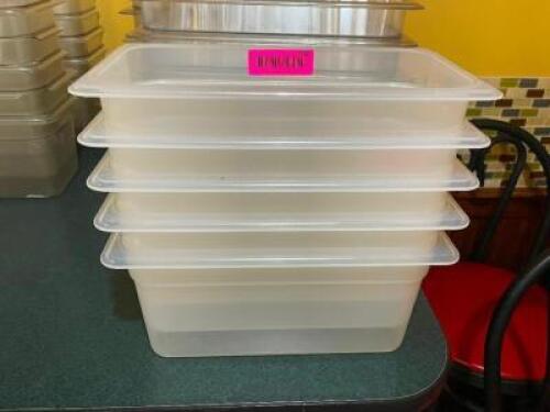 DESCRIPTION: (5) 1/3 SIZE PLASTIC INSERTS. NO LIDS ADDITIONAL INFORMATION 6" DEEP LOCATION: SEATING THIS LOT IS: SOLD BY THE PIECE QTY: 5