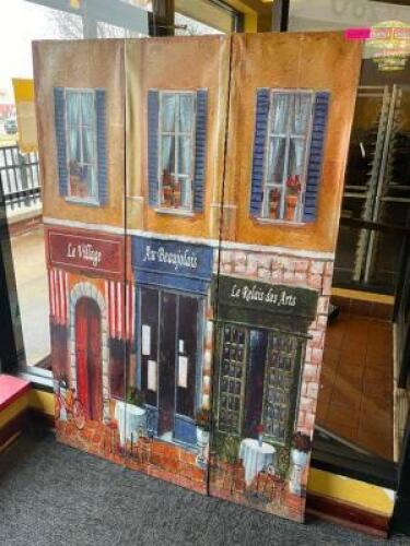 DESCRIPTION: 72" X 40" THREE PANEL WALL DECORATION SIZE 72" X 40" LOCATION: SEATING QTY: 1