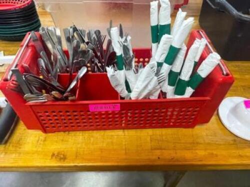 DESCRIPTION: SILVERWARE RACK W/ CONTENTS. LOCATION: KITCHEN QTY: 1