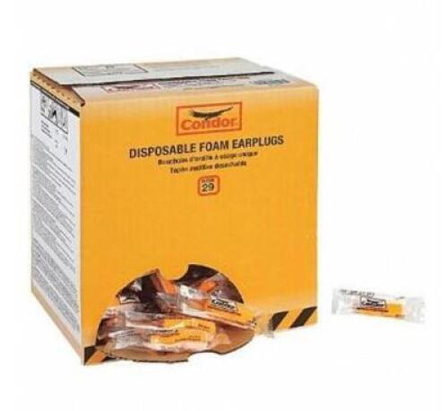 DESCRIPTION: (3) PACKS OF (200) CYLINDER EAR PLUGS BRAND/MODEL: CONDOR/399-1201PL INFORMATION: ORANGE/29 DB NOISE REDUCTION RETAIL$: 45.98 PER PK OF 2