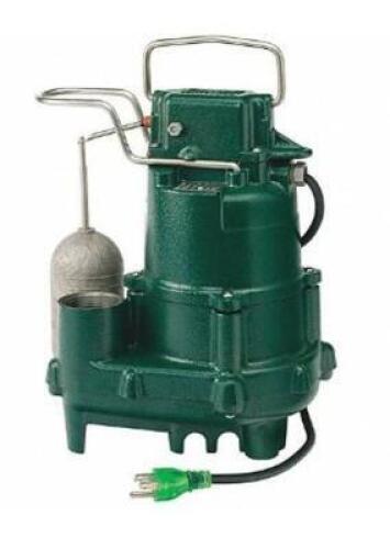 DESCRIPTION: (1) SUBMERSIBLE SUMP PUMP BRAND/MODEL: ZOELLER/95-0005 INFORMATION: CAST IRON/GREEN/MAX HEAD: 26' RETAIL$: 475.29 SIZE: 12-1/8"H X 1-1/2"