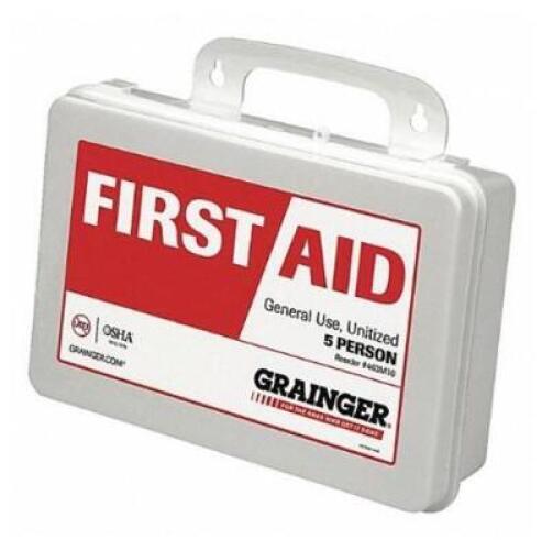 DESCRIPTION: (3) FIRST AID KIT BRAND/MODEL: GRAINGER/59335 INFORMATION: PEOPLE SERVED PER KIT: 1-10/66-COMPONENTS RETAIL$: 38.94 EACH SIZE: 2.37"H X 6