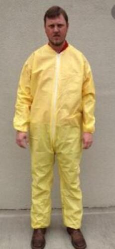 DESCRIPTION: (1) PACK OF (25) COVERALLS BRAND/MODEL: SUNRISE/S5417 INFORMATION: YELLOW/ELASTIC WRISTS & ANKLES RETAIL$: 141.67 PER PK OF 25 SIZE: 4XL