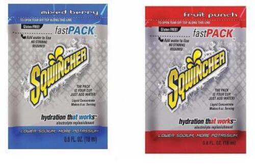 DESCRIPTION: (2) PACKS OF (50) FASTPACK SPORTS DRINK MIX BRAND/MODEL: SQWINCHER/159015305, 159015300 INFORMATION: MIXED BERRY & FRUIT PUNCH RETAIL$: 2