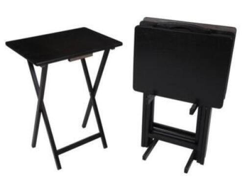 DESCRIPTION: (1) TV TRAY TABLE BRAND/MODEL: MAINSTAYS/MS19-D1-0001-01 INFORMATION: BLACK/5-PIECES RETAIL$: 54.98 SIZE: 19.09"L X 14.17"W X 25.98"H QTY