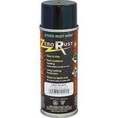 DESCRIPTION: (6) RUST STOPPING SPRAY PAINT BRAND/MODEL: ZERO RUST #ZR BLACK 275 INFORMATION: NON FLAT BLACK RETAIL$: $12.00 EA SIZE: 12 OZ QTY: 6