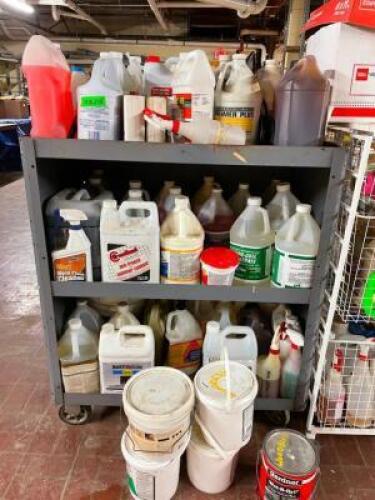 CONTENTS OF CART (ASSORTED CLEANING SUPPLIES AS SHOWN, CART NOT INCLUDED)