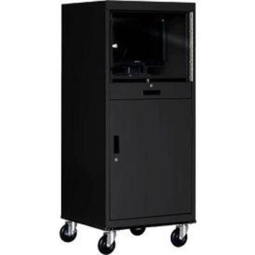 DESCRIPTION: (1) ECONOMICAL MOBILE COMPUTER CABINET BRAND/MODEL: SANDUSKY/JG2663-09 INFORMATION: BLACK/ADJUSTABLE SHELF RETAIL$: $500.00 SIZE: 63"H X