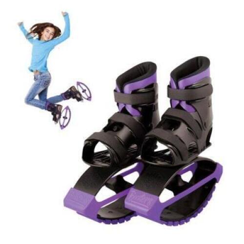 DESCRIPTION: (1) PACK OF (2) JUMPING SHOES BRAND/MODEL: MGP ACTION SPORTS/208-877 INFORMATION: PURPLE & BLACK/MAX USER: 88 LBS RETAIL$: $59.00 QTY: 1