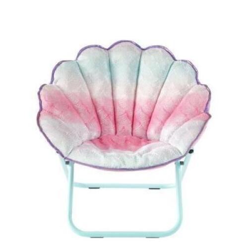 DESCRIPTION: (1) FAUX FUR FOLDING CHAIR BRAND/MODEL: JUSTICE/WK533014 INFORMATION: BLUE, PINK & PURPLE RETAIL$: $69.99 SIZE: 26"D X 30"W X 29.5"H QTY: